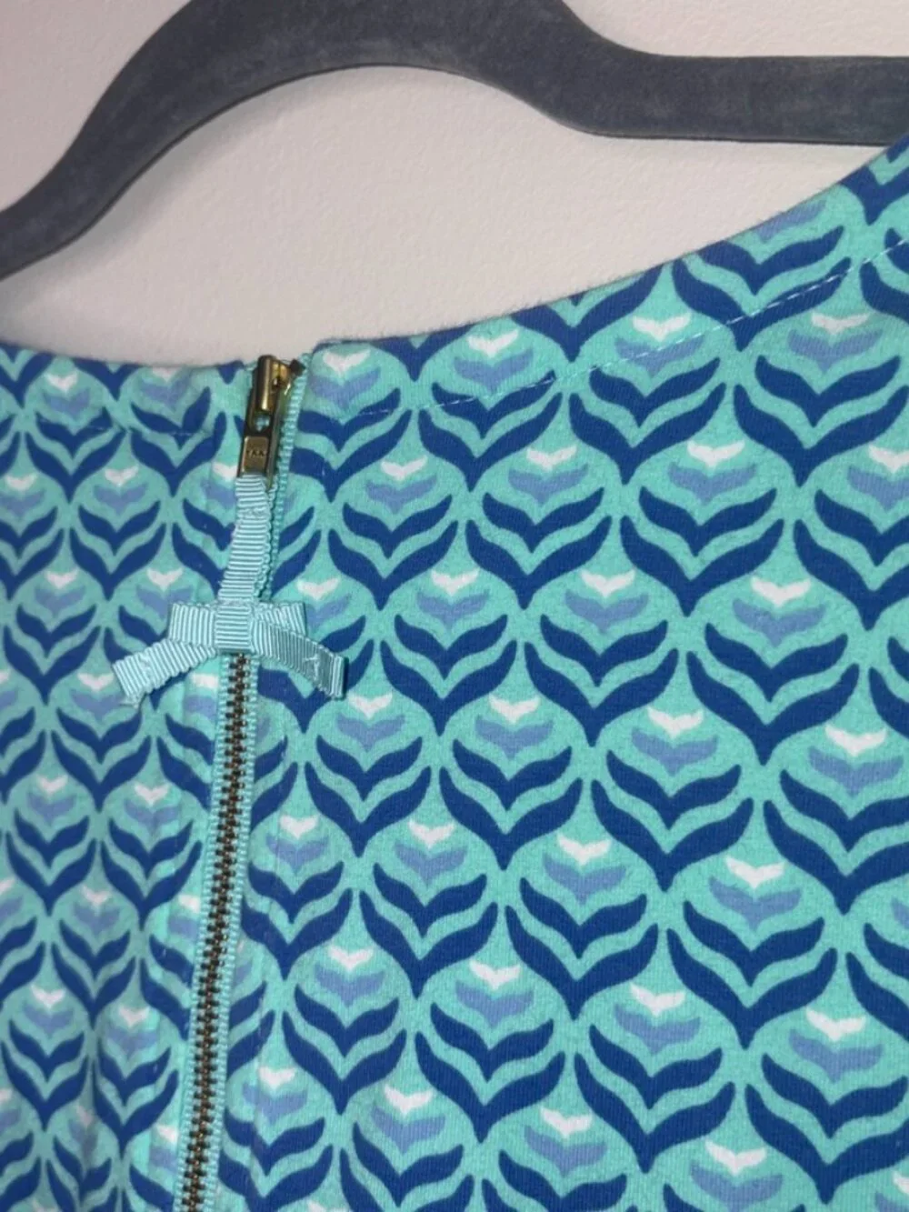 Vineyard Vines Girls Large 14 Shift Dress Blue Whale Tail Print 3/4 Sleeve
